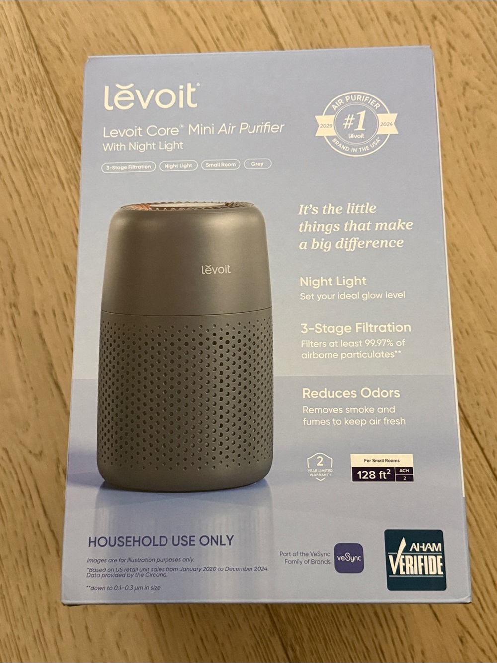 Levoit Core Mini Air Purifier with Night Light - Grey